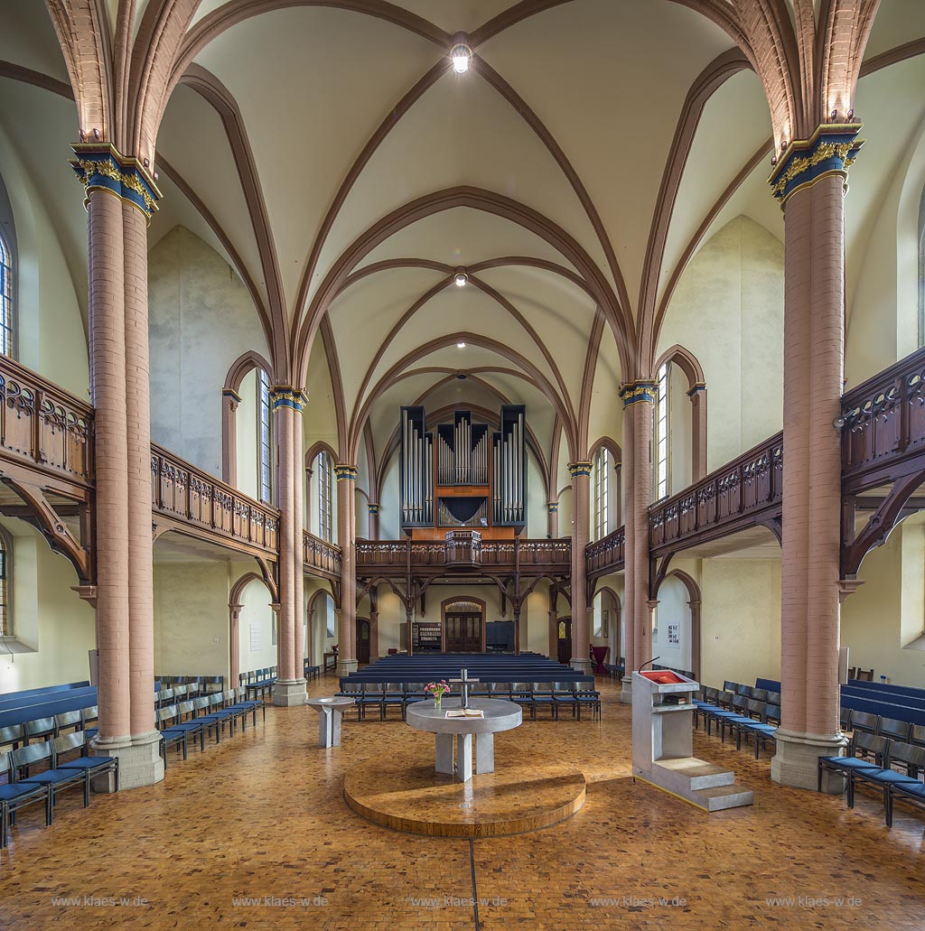 Remscheid-Alt Remscheid, evangelische Lutherkirche, Innenaufnahme, Blick zur Orgelempore, Remscheid-Alt remscheid, evangelic Luther chuch, interior view onto the organ.