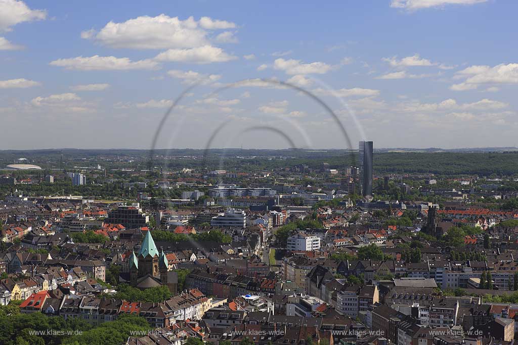 Panoramablick vom Victoria Turm nach Westen mit Sicht auf ISS Dome und Arag Tower in Dsseldorf, Duesseldorf-Pempelfort