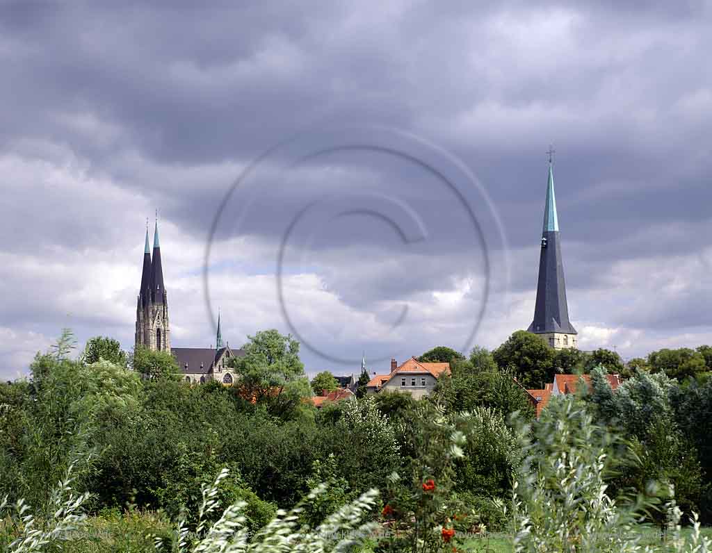 Billerbeck, Kreis Coesfeld, Mnster, Muenster, Mnsterland, Muensterland, Blick auf Ludgerus-Dom und Kath. Pfarrkirche St. Johannis-Kirche 
