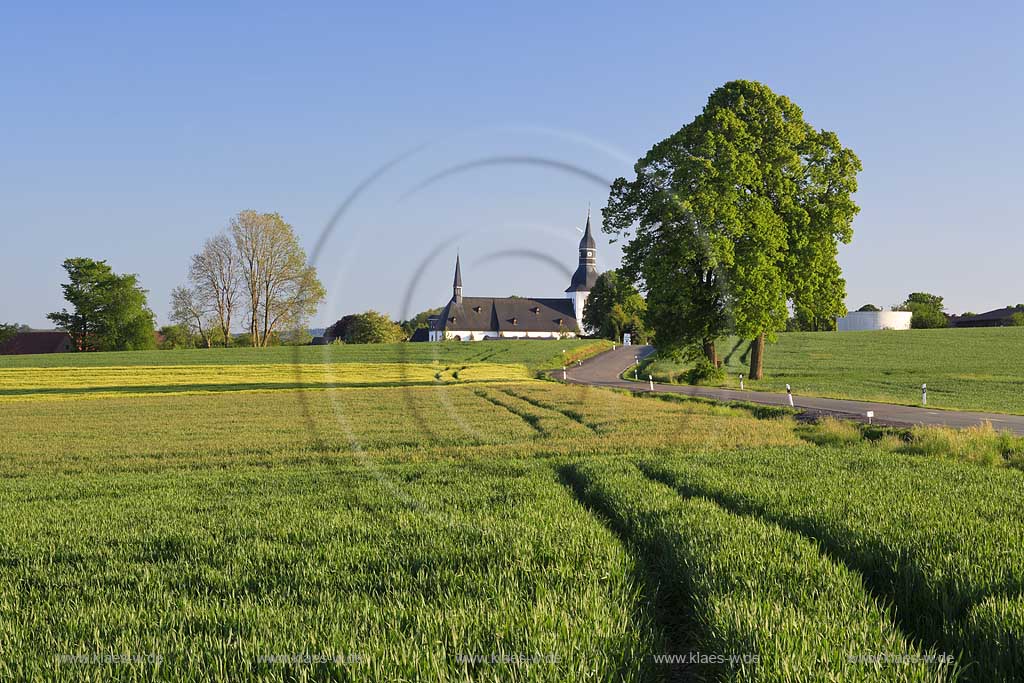 Ruethen, Rthen, Altenruethen, Altenrthen, Kreis Soest, Blick auf Landschaft mit Pfarrkirche St. Gervasius und Protasius, Sauerland
