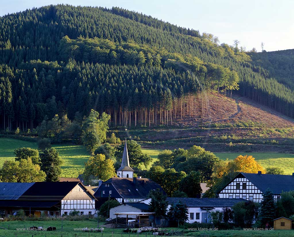 Schmallenberg, Lenne, Hochsauerlandkreis, Blick auf Ort mit Kirche, Sauerland