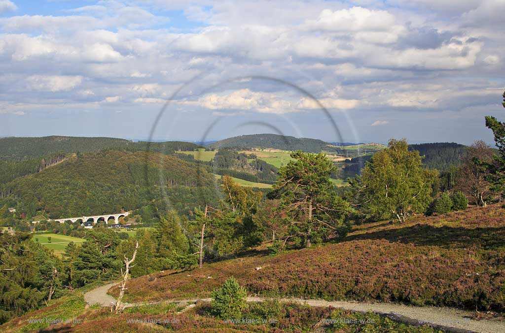 Willingen, Kreis Olpe, Blick vom Ettelsberg auf Viadukt und Hocheide, Sauerland