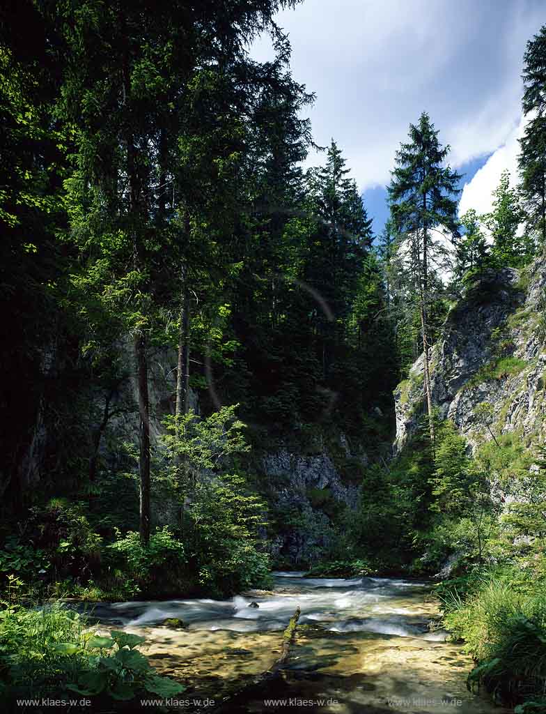Elmau, Oberbayern, Garmisch-Partenkirchen, zwischen Wetterstein und Karwendelgebirge, Werdenfelser Land, Blick auf Felsen und Landschaft am Ferchenbach