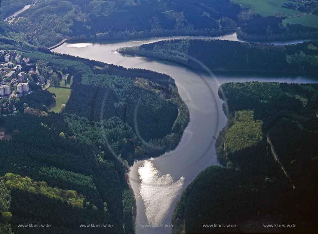Aggertalsperre, Gummersbach, Bergneustadt und Meinerzhagen, Oberbergisches Land, Luftbild von Aggertalsperre mit Landschaft und Orten