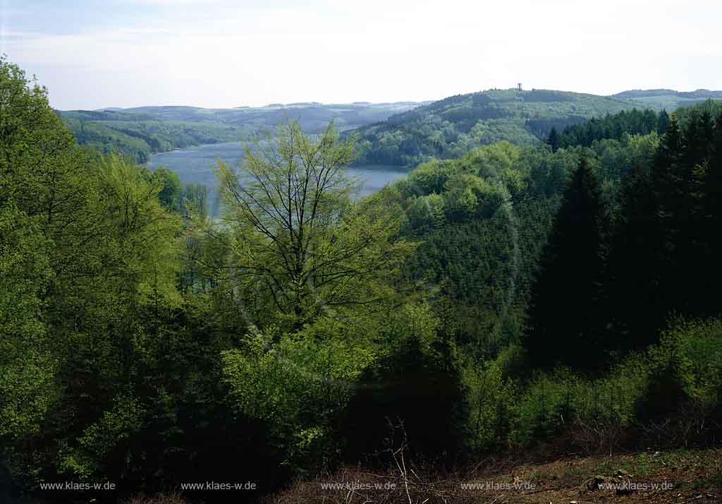 Wiehltalsperre, Reichshof, Gummersbach, Oberbergischer Kreis, Bergisches Land, Blick auf Talsperre und Landschaft 