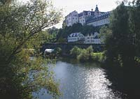Weilburg, Blick über, ueber Lahn auf Schloss Weilburg, Landkreis Limburg-Weilburg, Hessen, Westerwald